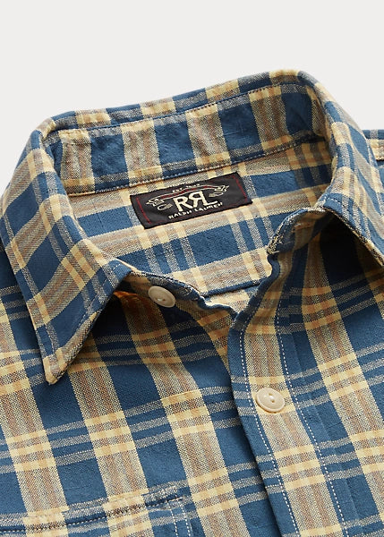 RRL LS Canvas Plaid Matlock Workshirt Blue/Yellow