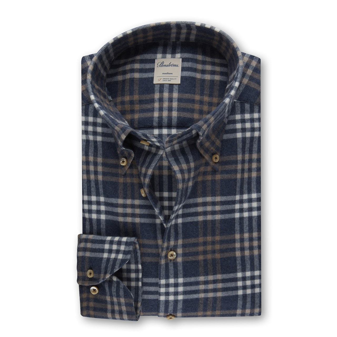 Stenstroms Fitted Flannel Plaid Navy/Brown
