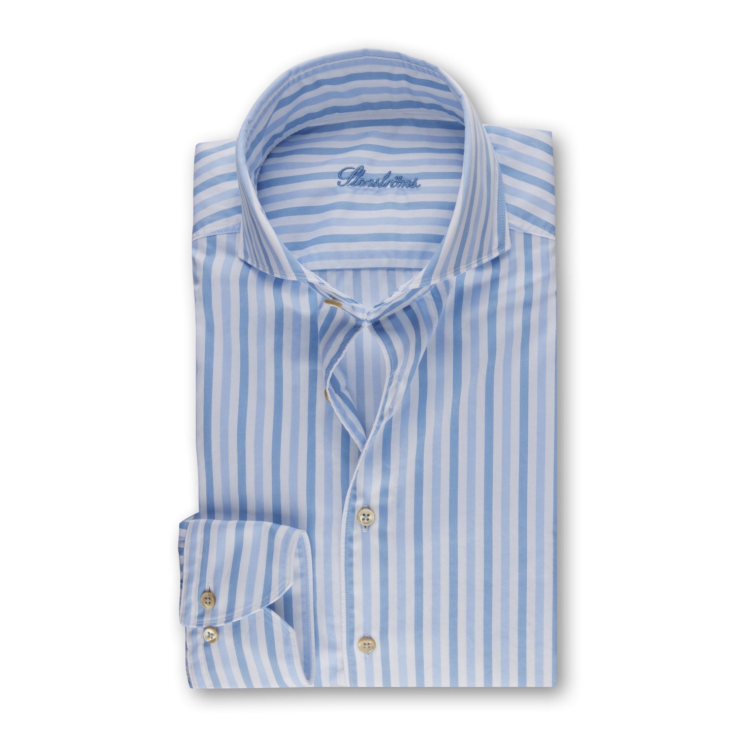 Stenstroms Fitted Wht w/ Blue Stripes Dress Shirt