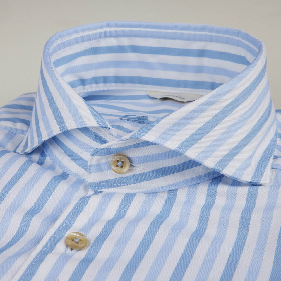 Stenstroms Fitted Wht w/ Blue Stripes Dress Shirt