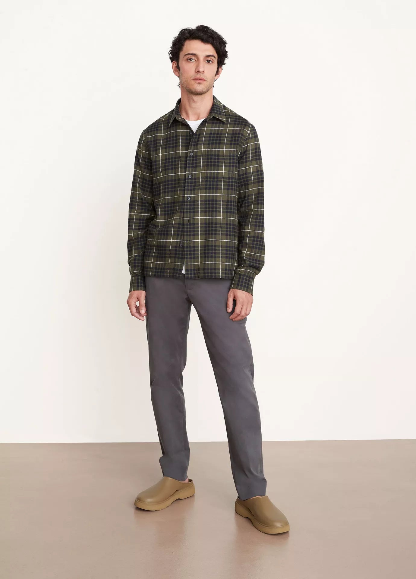 Vince Calabasas Plaid LS Dk Olive Field