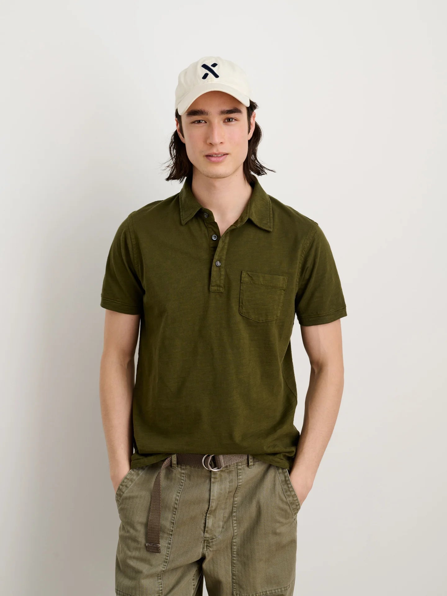 Alex Mill Standard Polo Slub Cotton Deep Olive
