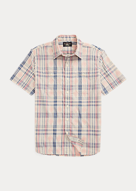 RRL SS Cotton Madras Flaid Farrell Shirt Blue/Multi