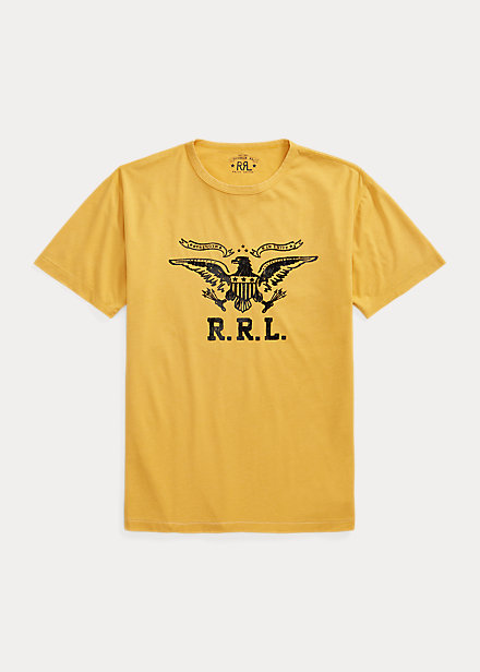 RRL SS Garment Washed Naval Graphic T Vint Gold