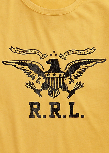 RRL SS Garment Washed Naval Graphic T Vint Gold
