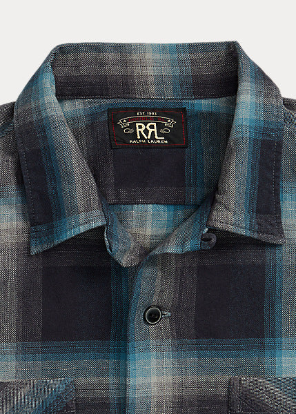 RRL LS Shadow Plaid Towns Camp Shirt Blk/Blue