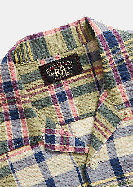 RRL SS Cotton Seersicker Madras Aloha Camp Shirt Gr/Cr/Multi