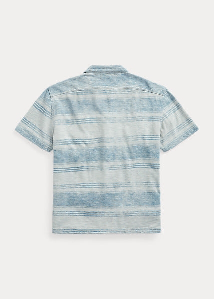 RRL SS Striped Indigo Jersey Camp Shirt Indigo/Cream