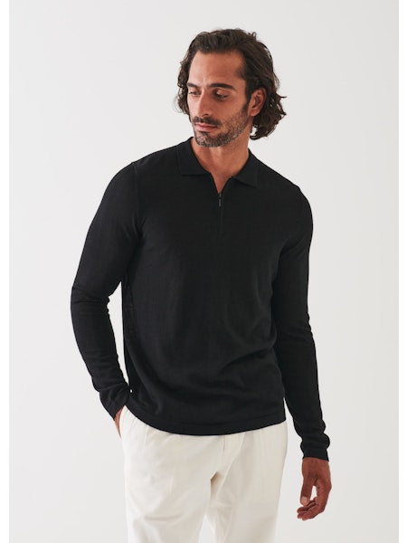 Patrick Assaraf 14GG XFine Merino 1/4 Zip Polo Black
