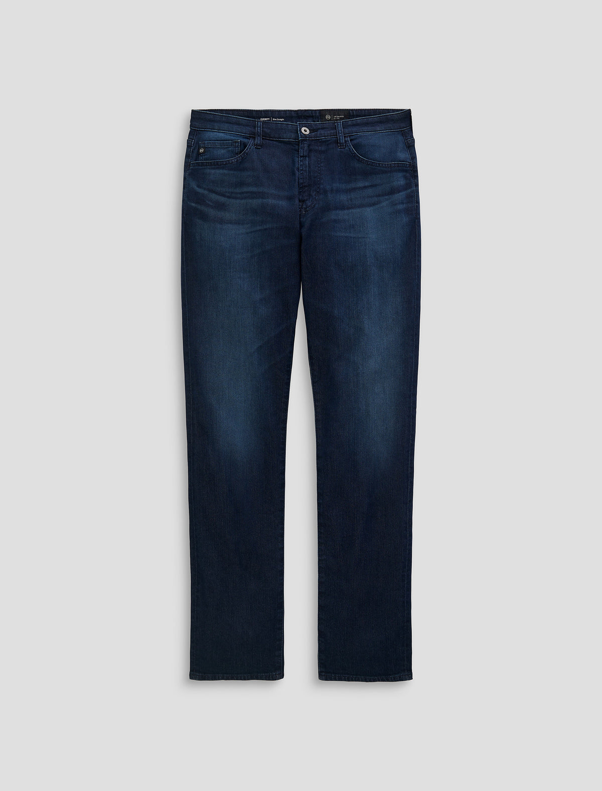 AG Everett slim straight jeans in dark blue Yountville wash laid flat