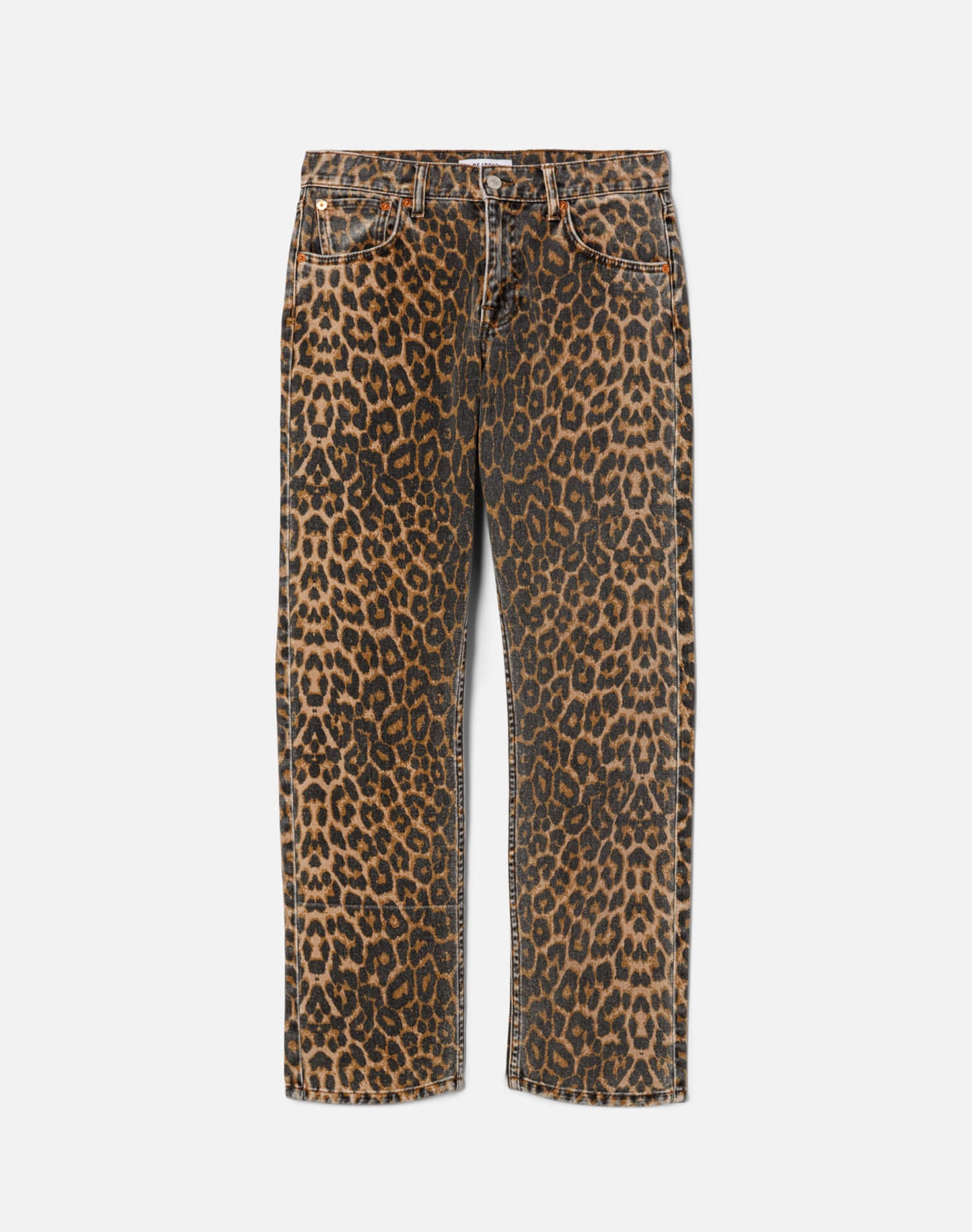 Re/Done Mid Rise Blondie Crop jeans in all-over leopard print pattern