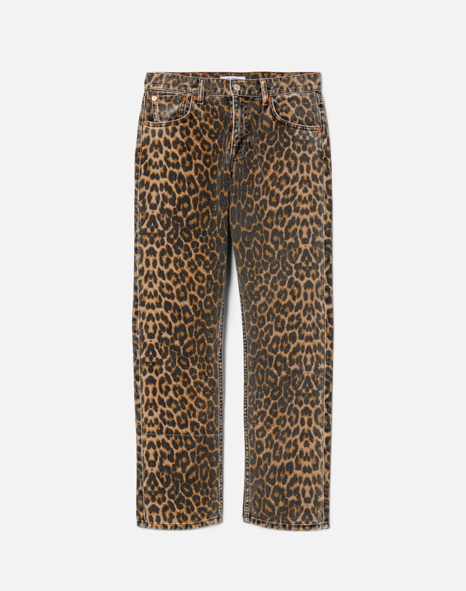 Re/Done Mid Rise Blondie Crop jeans in all-over leopard print pattern