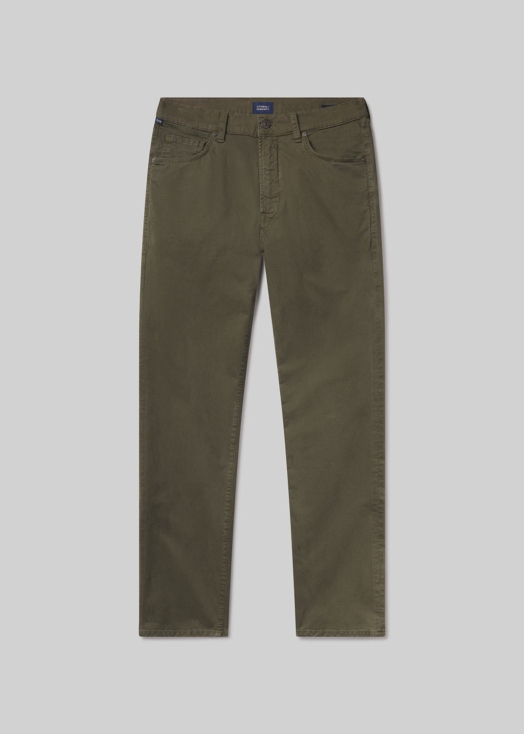 Citizens of Humanity Gage slim straight olive green cashmere touch sateen pants, flat lay