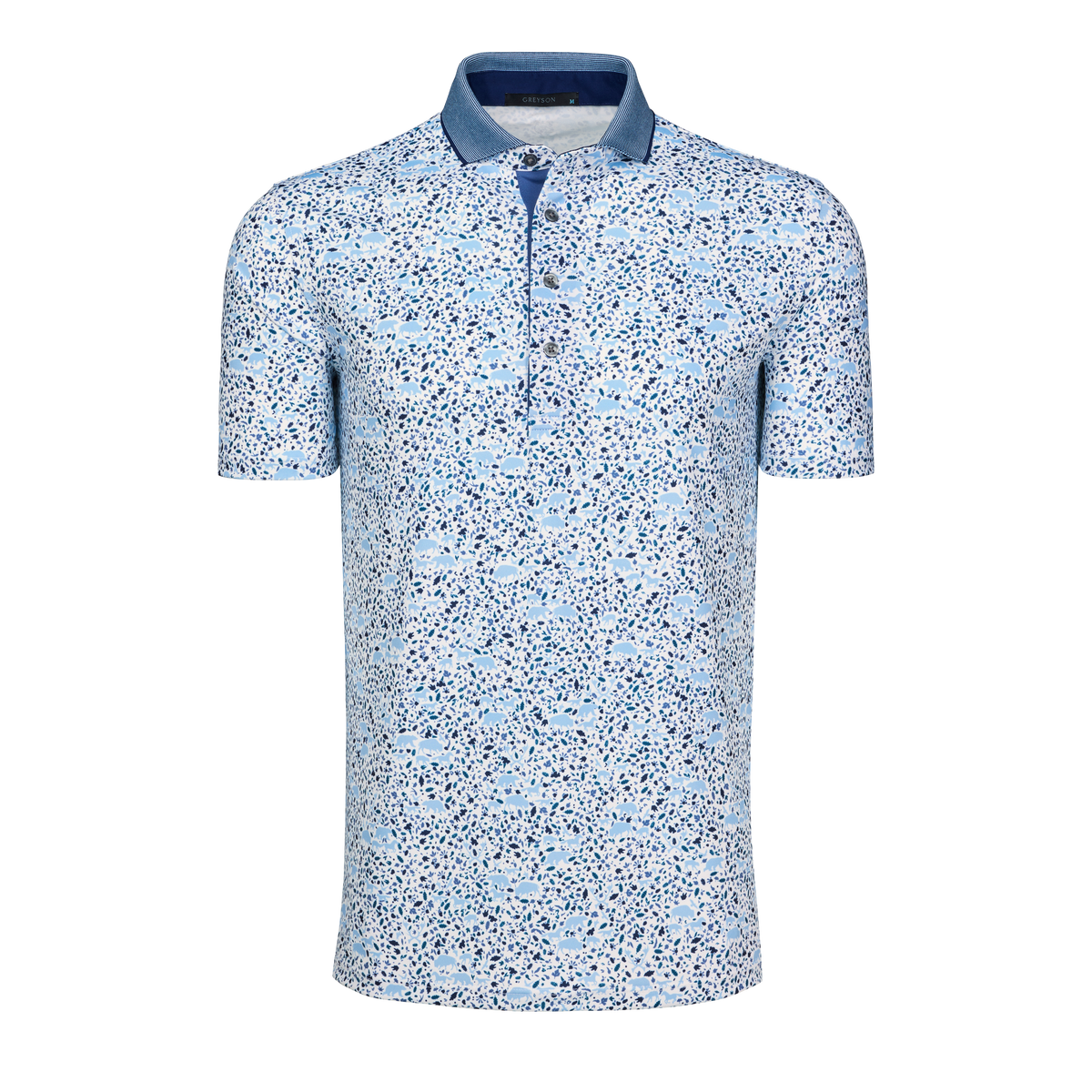 Greyson Buffalo Soldier short sleeve polo in Arctic colorway with blue scattered print pattern