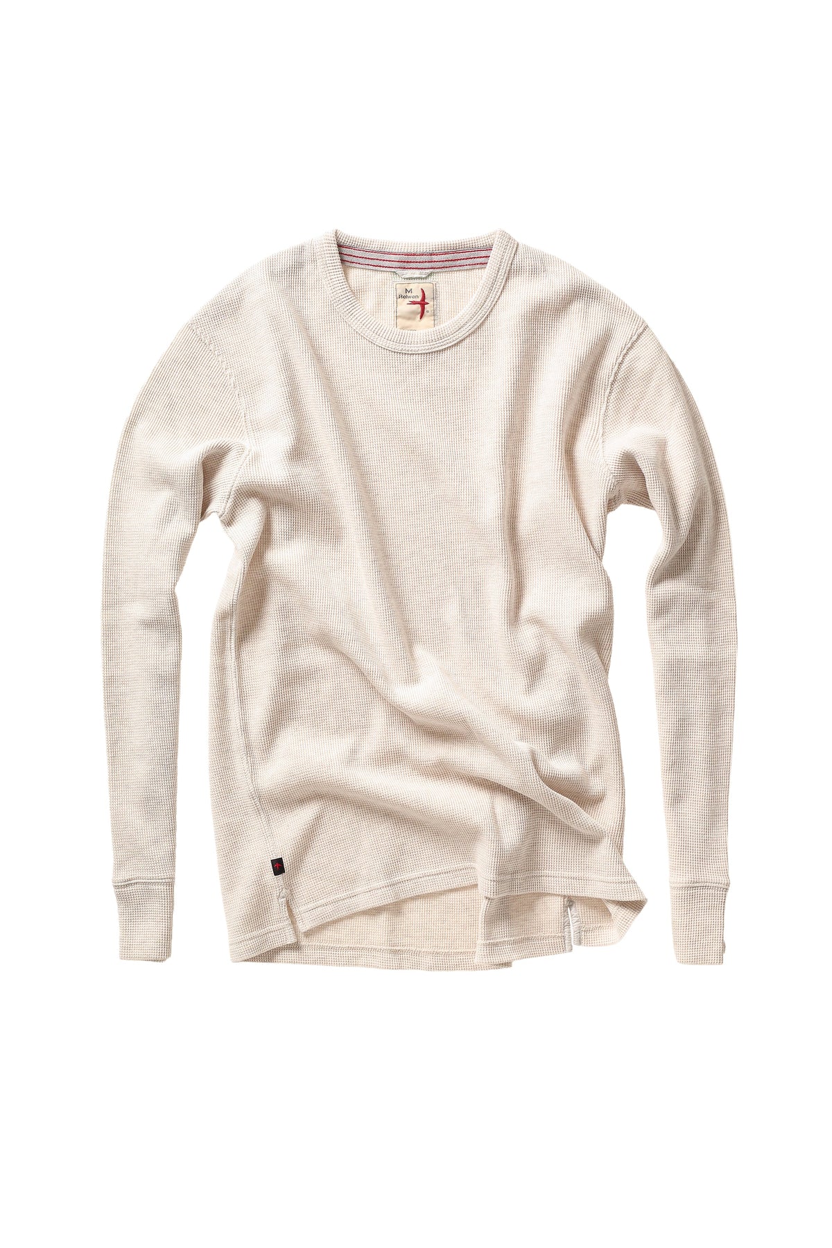 Relwen Oatmeal Heather Cotton Bi-Waffle Crewneck long-sleeve thermal shirt on white background