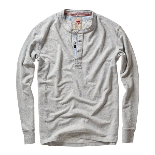 Relwen long-sleeve henley shirt in light heathered gray with button placket and ribbed cuffs