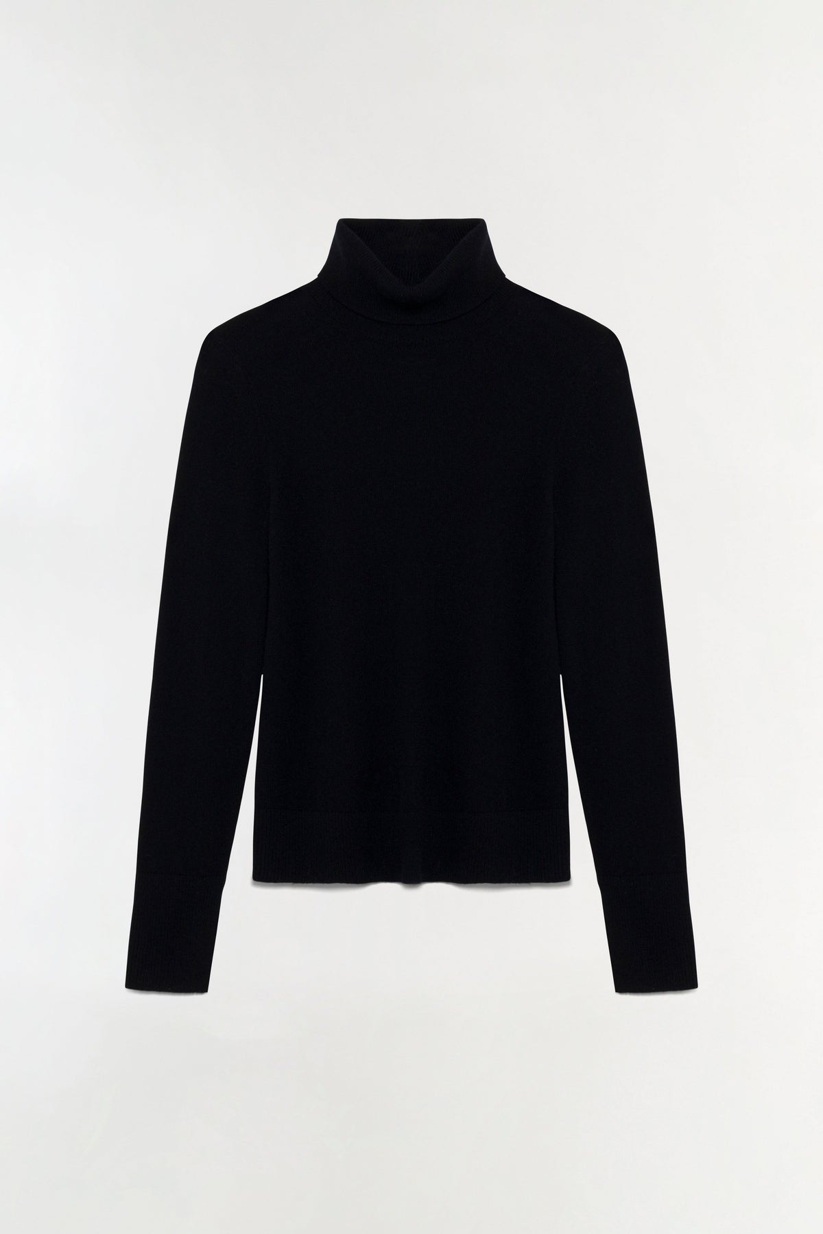 Simkhai Fenwick black cashmere turtleneck sweater with long sleeves, flat lay
