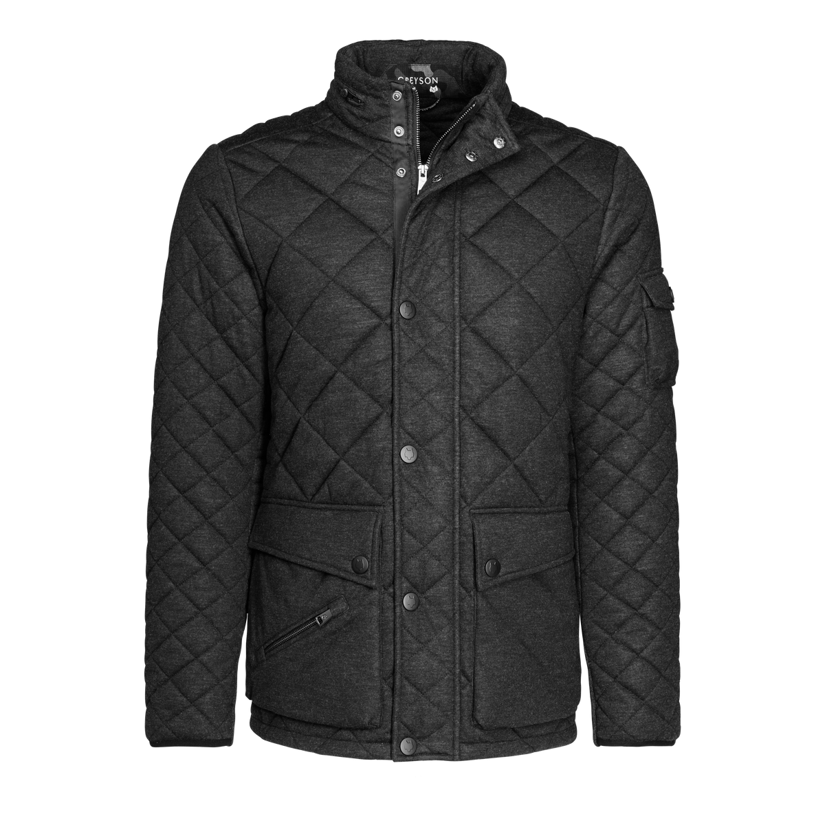 Greyson EOS M7 quilted touring jacket in dark grey heather with snap buttons