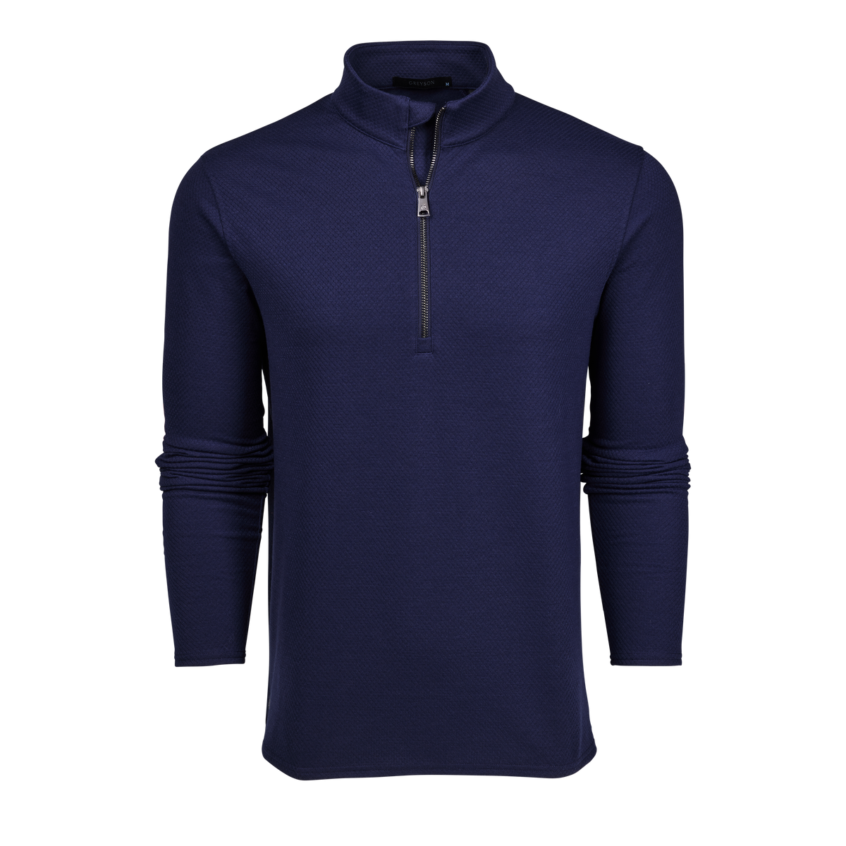 Greyson Troy Quarter-Zip pullover in Maltese Blue with textured fabric and silver zipper