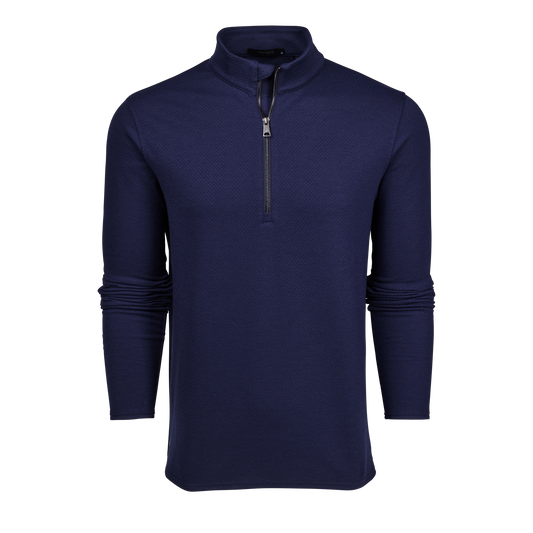 Greyson Troy Quarter-Zip pullover in Maltese Blue with textured fabric and silver zipper