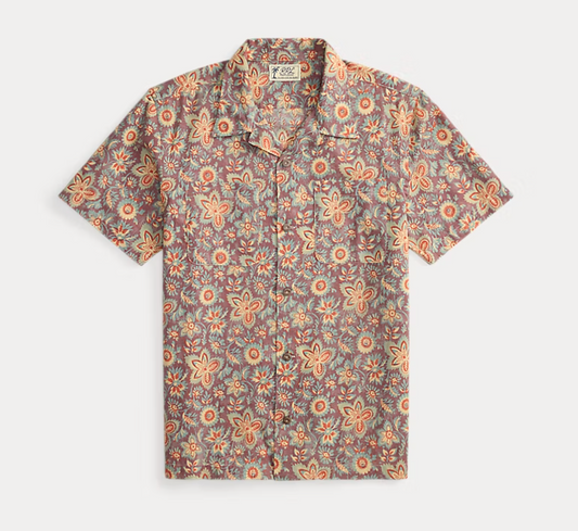 RRL SS Camp Shirt Blue/Red Multi
