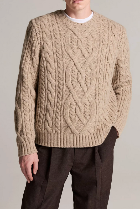 Vince Mega Cable LS Crew Oatmeal