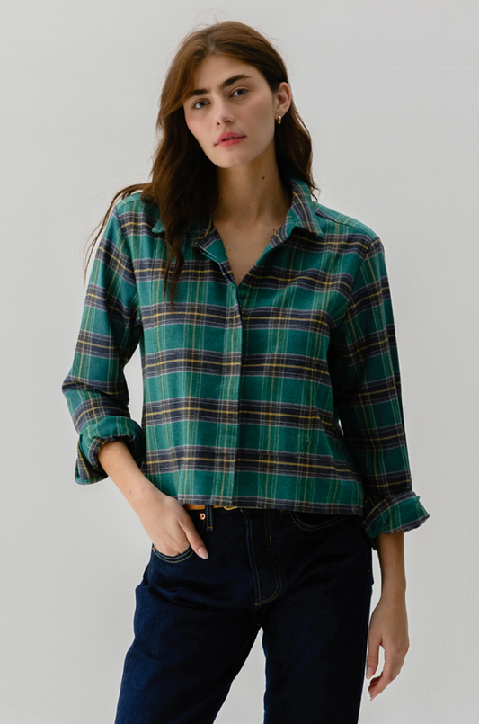 Cissa The Bib Shirt, Japanese Flannel Green Plaid