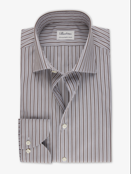 Stenstroms Fitted Dress Shirt Dr Brown Stripe