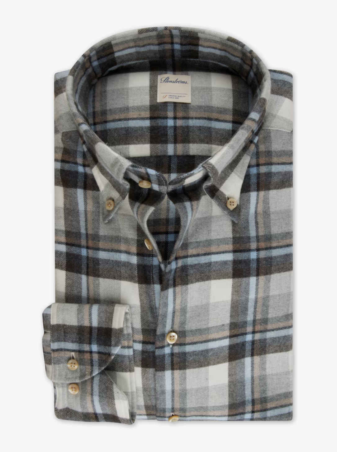 Stenstroms Fitted Dress Shirt Lt Blue Plaid Flannel