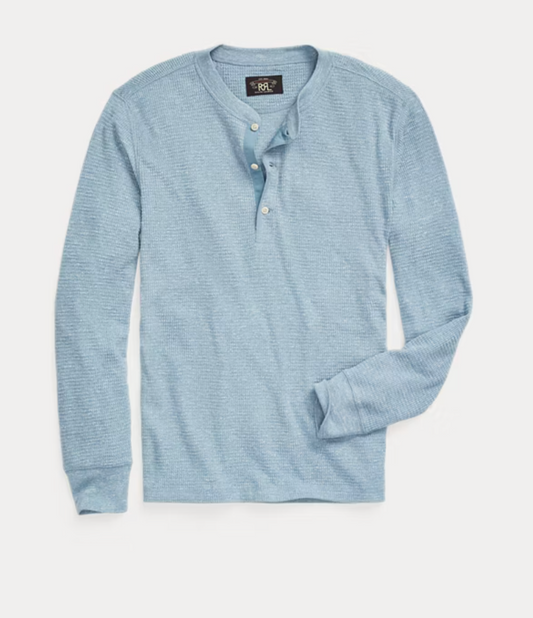 RRL LS Waffle Knit Henley Blue Heather