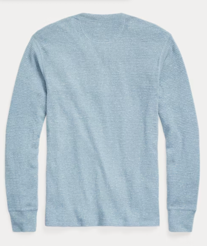 RRL LS Waffle Knit Henley Blue Heather