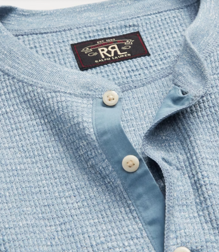 RRL LS Waffle Knit Henley Blue Heather