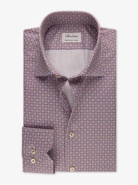 Stenstroms Fitted Dress Shirt Light Red Pattern