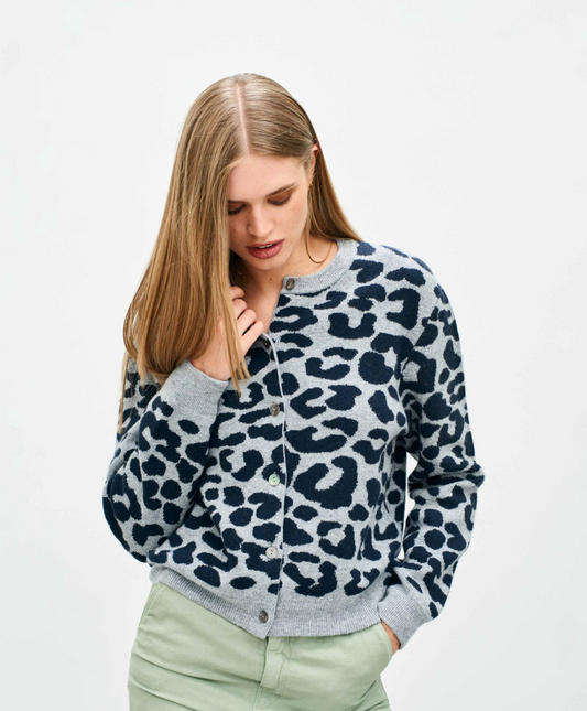 Jumper Leopard Crew Merino Cardigan Smoke/Dark Ink
