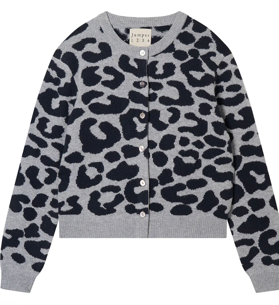 Jumper Leopard Crew Merino Cardigan Smoke/Dark Ink