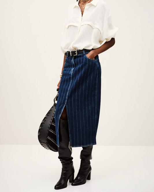 ba&sh Romy Pinstripe Denim Skirt Blue Jeans