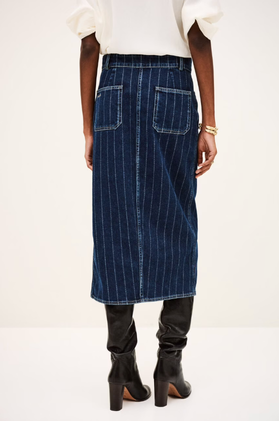 ba&sh Romy Pinstripe Denim Skirt Blue Jeans