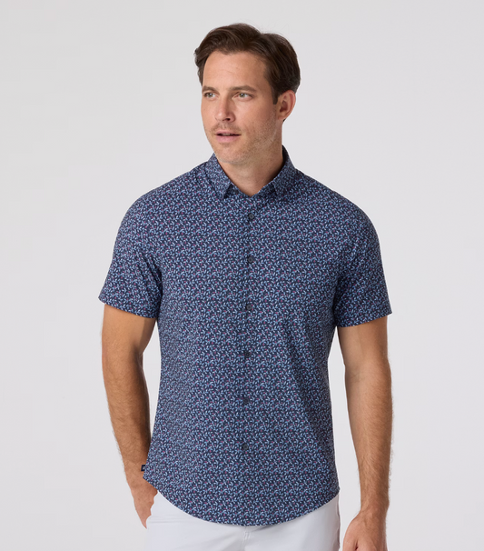 Mizzen + main Leeward SS Dress Shirt Navy Vine Leaf