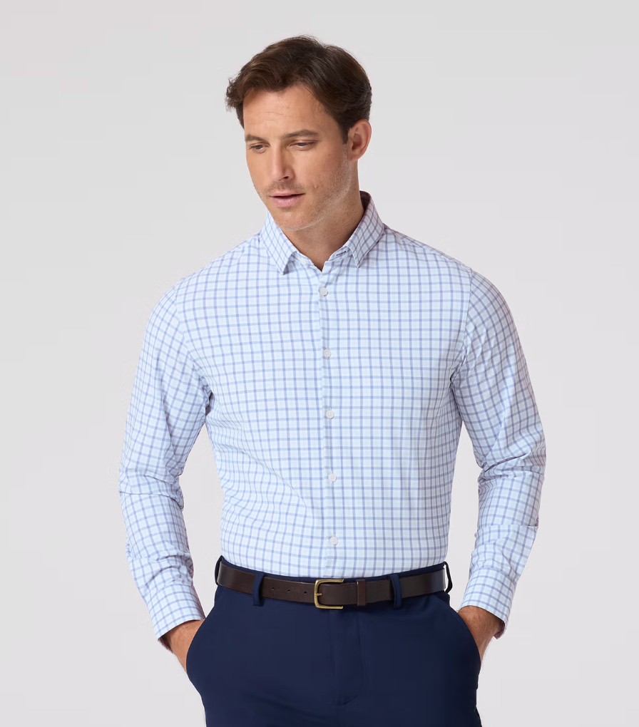 Mizzen + Main Leeward LS Shirt Cloud Blue Miles Plaid
