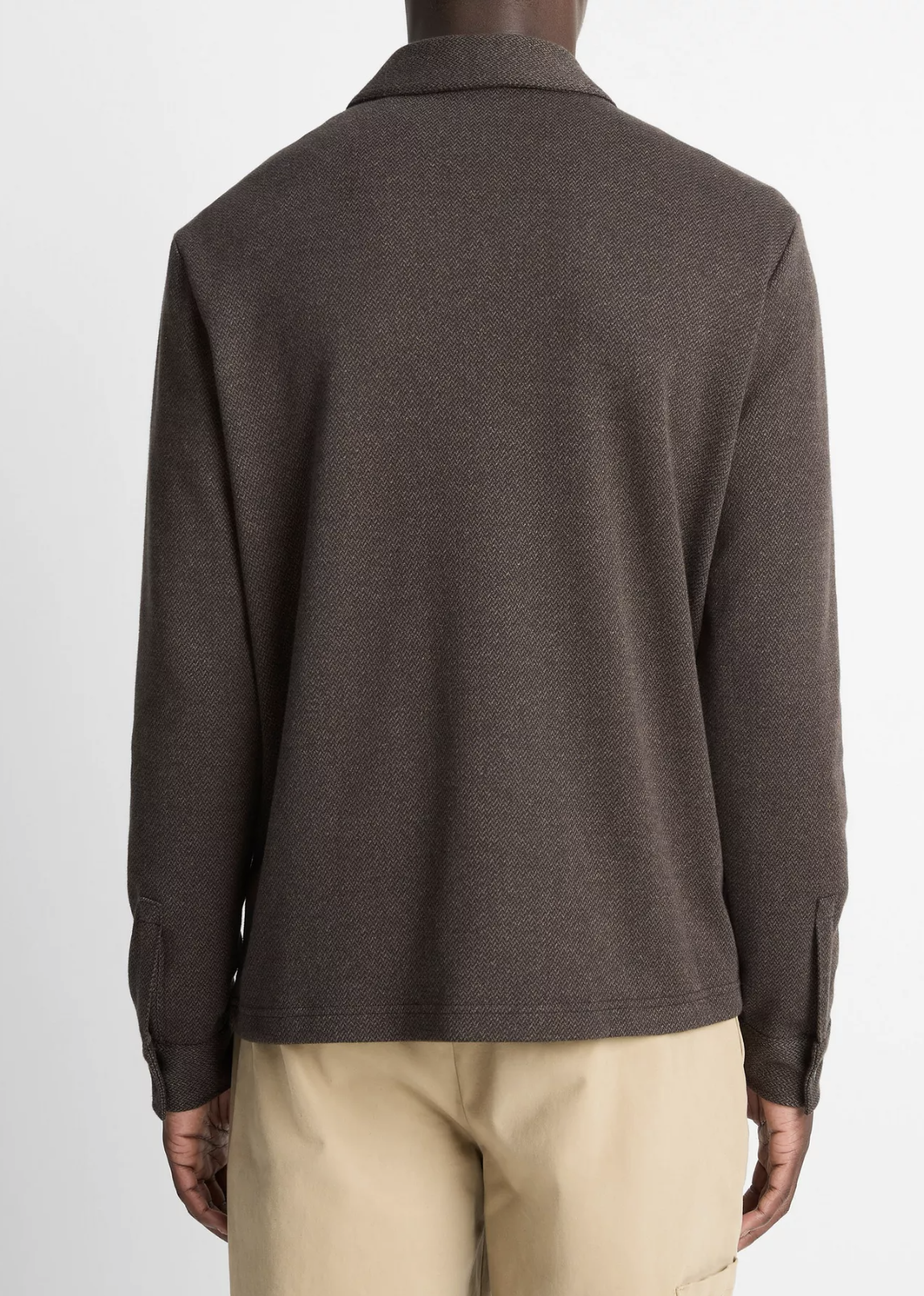 Vince Herringbone LS Zip Polo Dark Roast/Blk