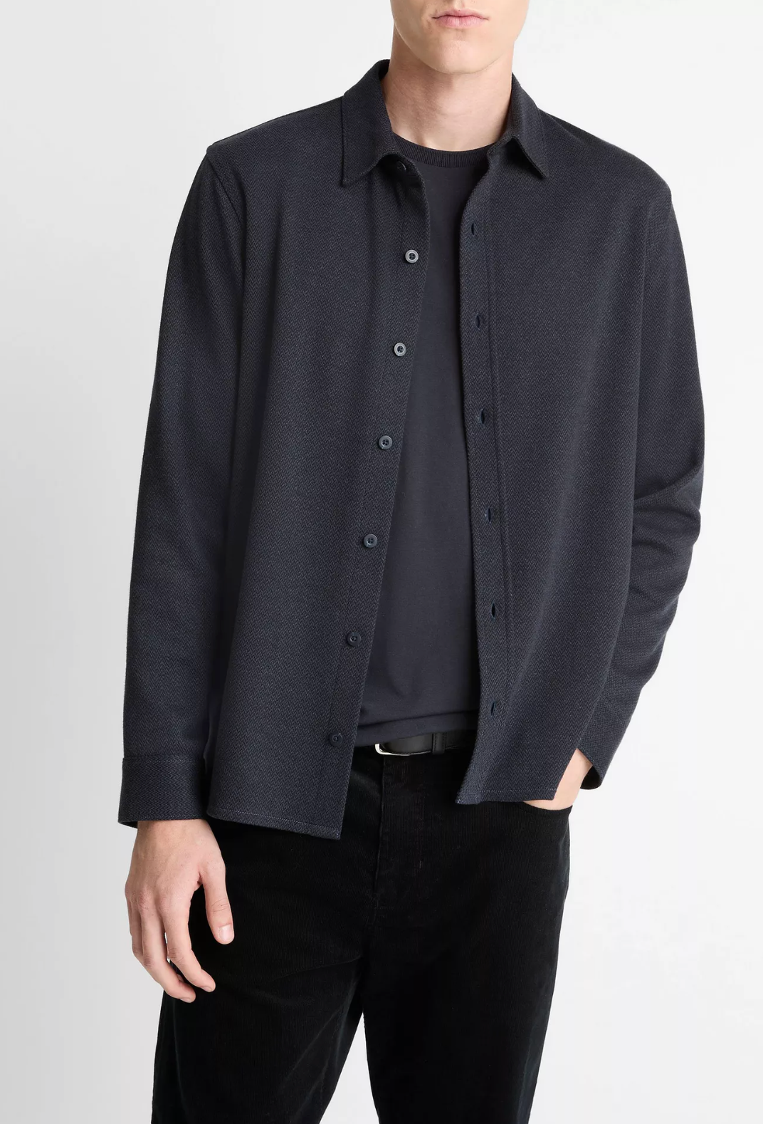 Vince Herringbone LS Button Front Shirt Coastal