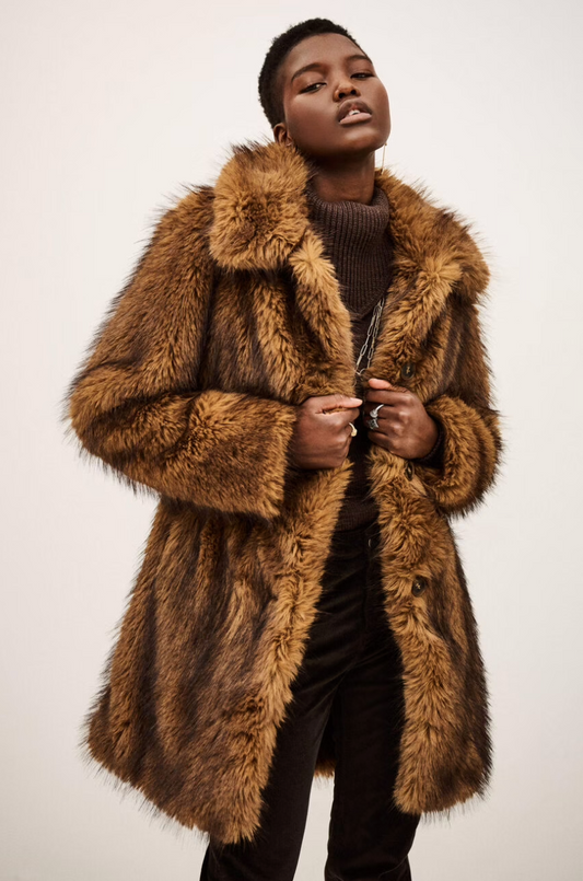 Ba&sh Lester Faux Fur Coat Beige