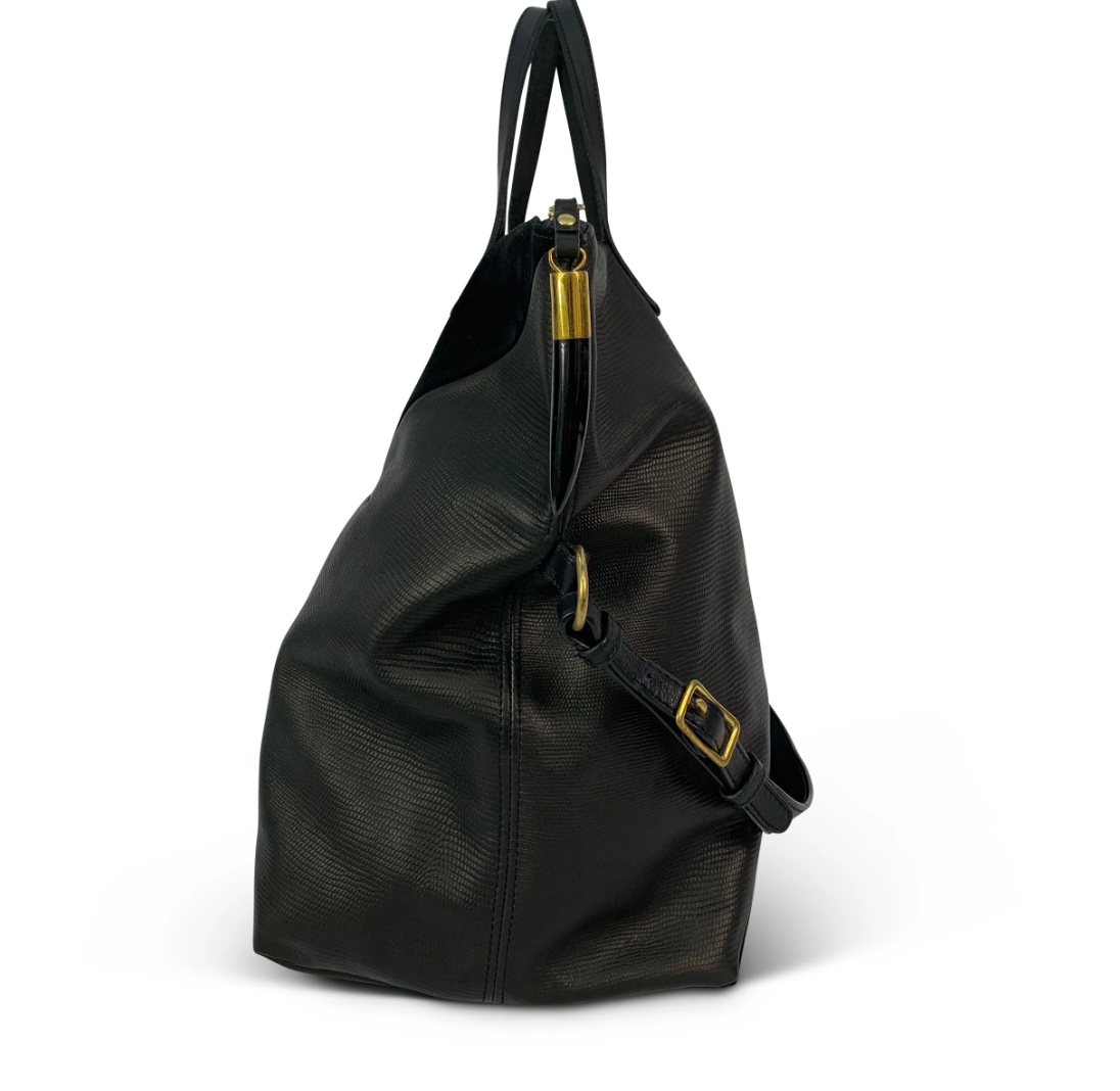 Kempton Black Petite Lizard Black Suede Morleight Foldover Tote