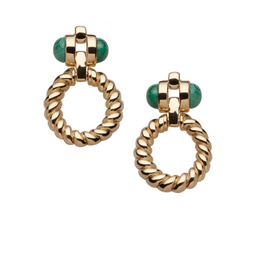 Jennifer Zeuner Davis 1" Earring 18K Yellow Gold Plated Silver/Malachite