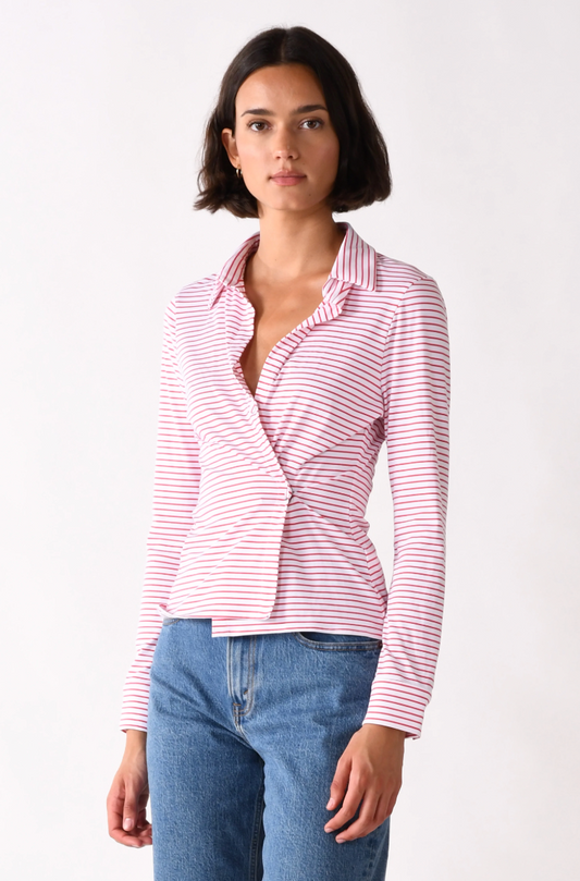 Cissa The Fitted LS Knit Shirt Red Stripe