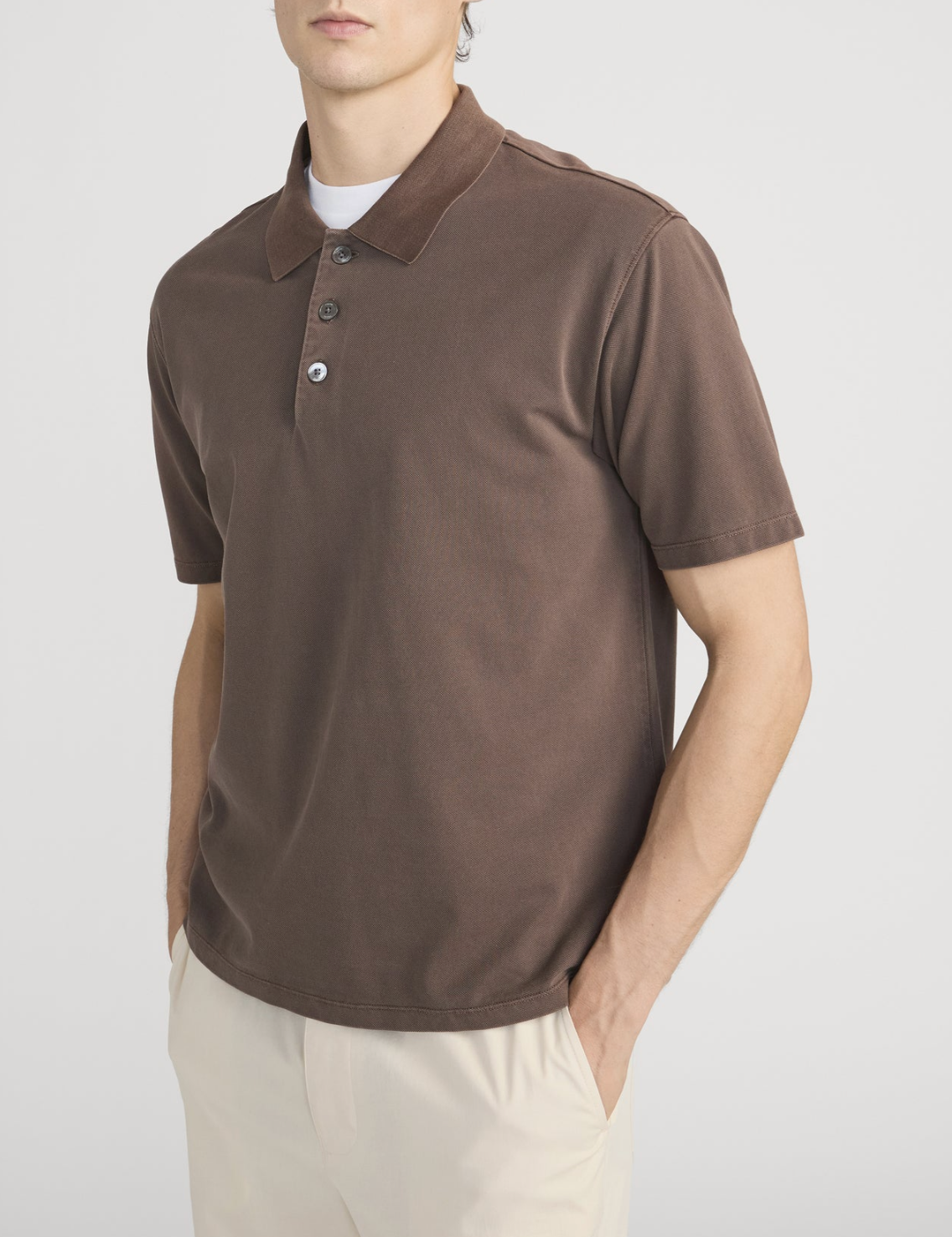 Frame Washed Light Pique Polo Antique Cafe