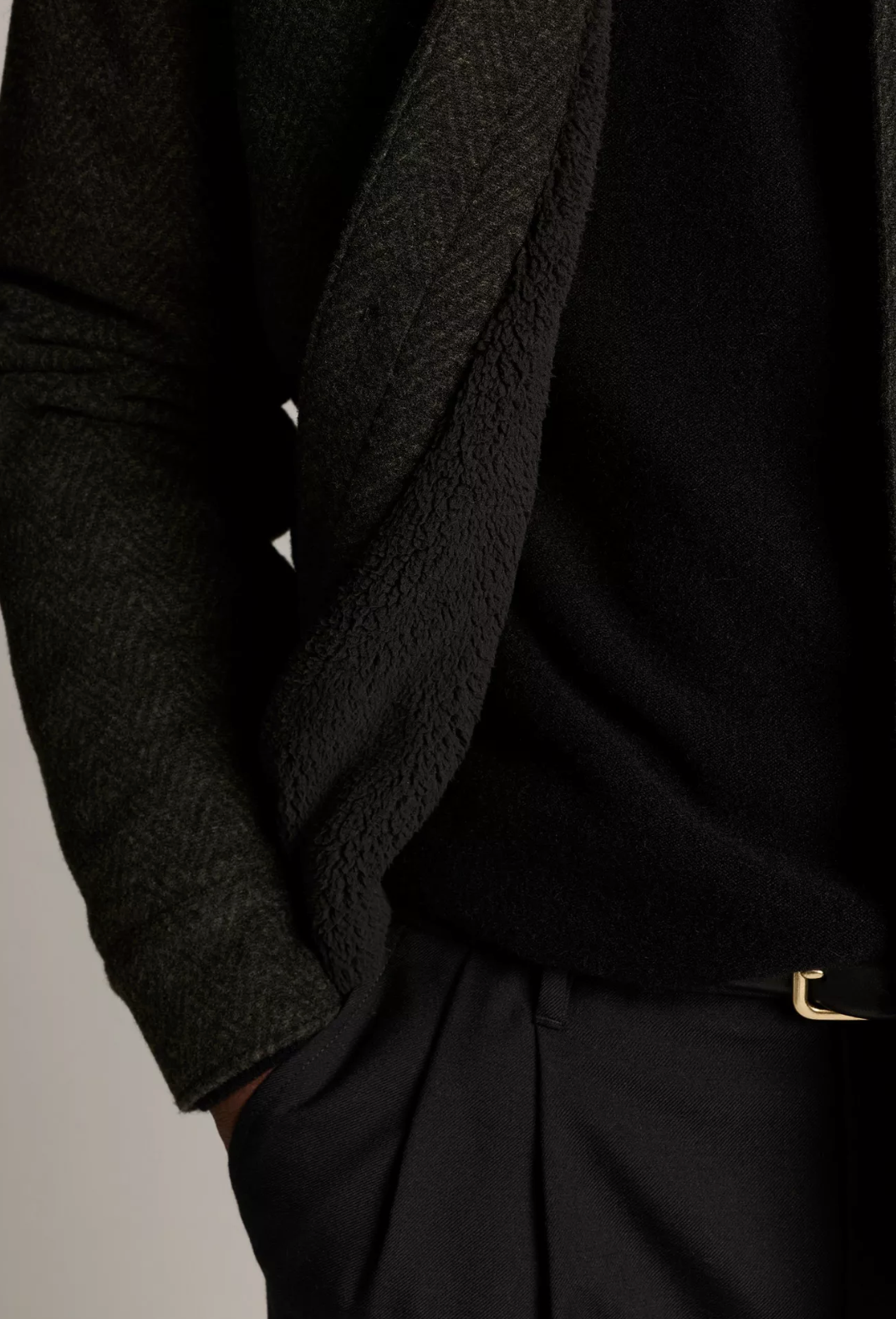 Vince Herringbone Sherpa Lined Shirt Jacket Barron Green/Blk