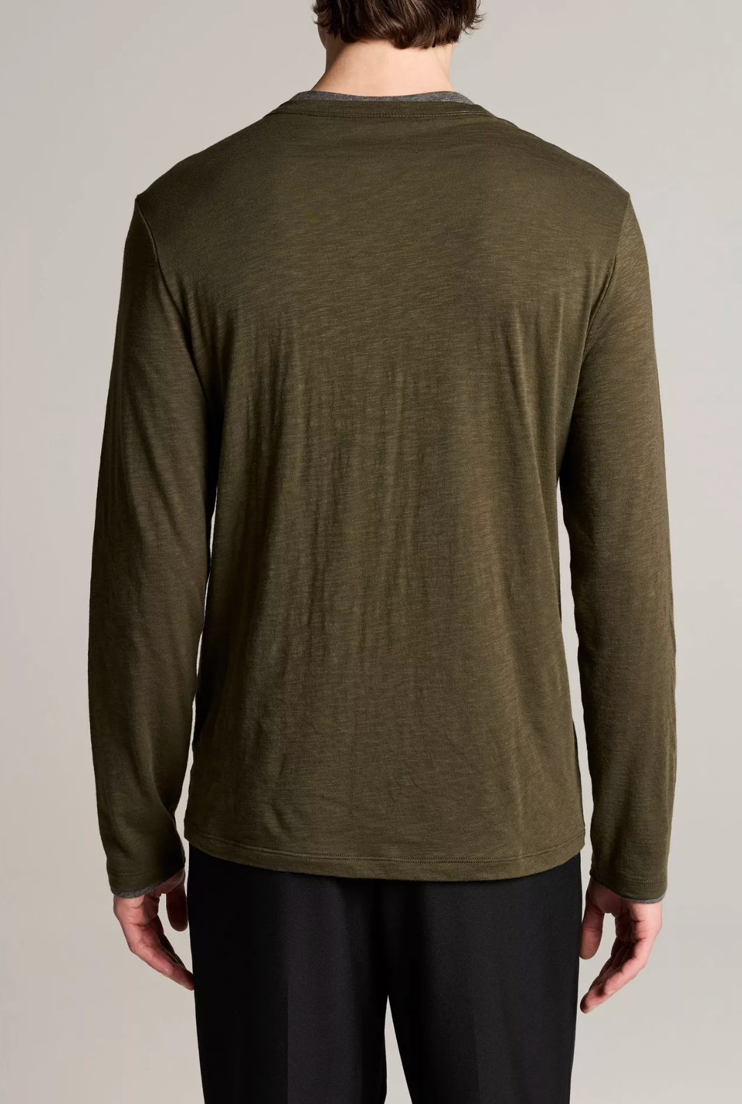 Vince Fine Slub Dbl Layer LS Crew Night Leaf/Med Grey