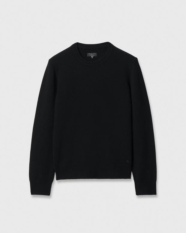 Rag & Bone Vernon black cashmere crewneck sweater with long sleeves on white background