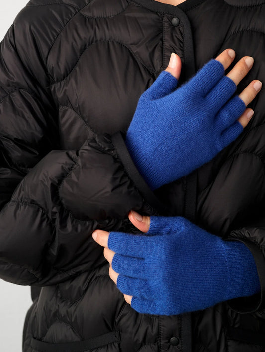 White + Warren Cashmere Fingerless Gloves Admiral Blue